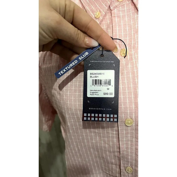 NWT Ben Sherman Men's Short Sleeve Pink Linen Blend Button-Up Shirt Size Medium - Picture 2 of 6